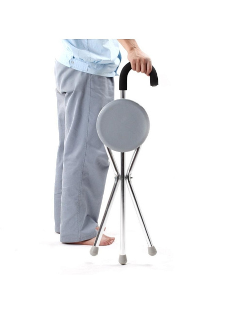 CA836 Трость TRIVES (с сидением и мягкой ручкой, цвет серебро)